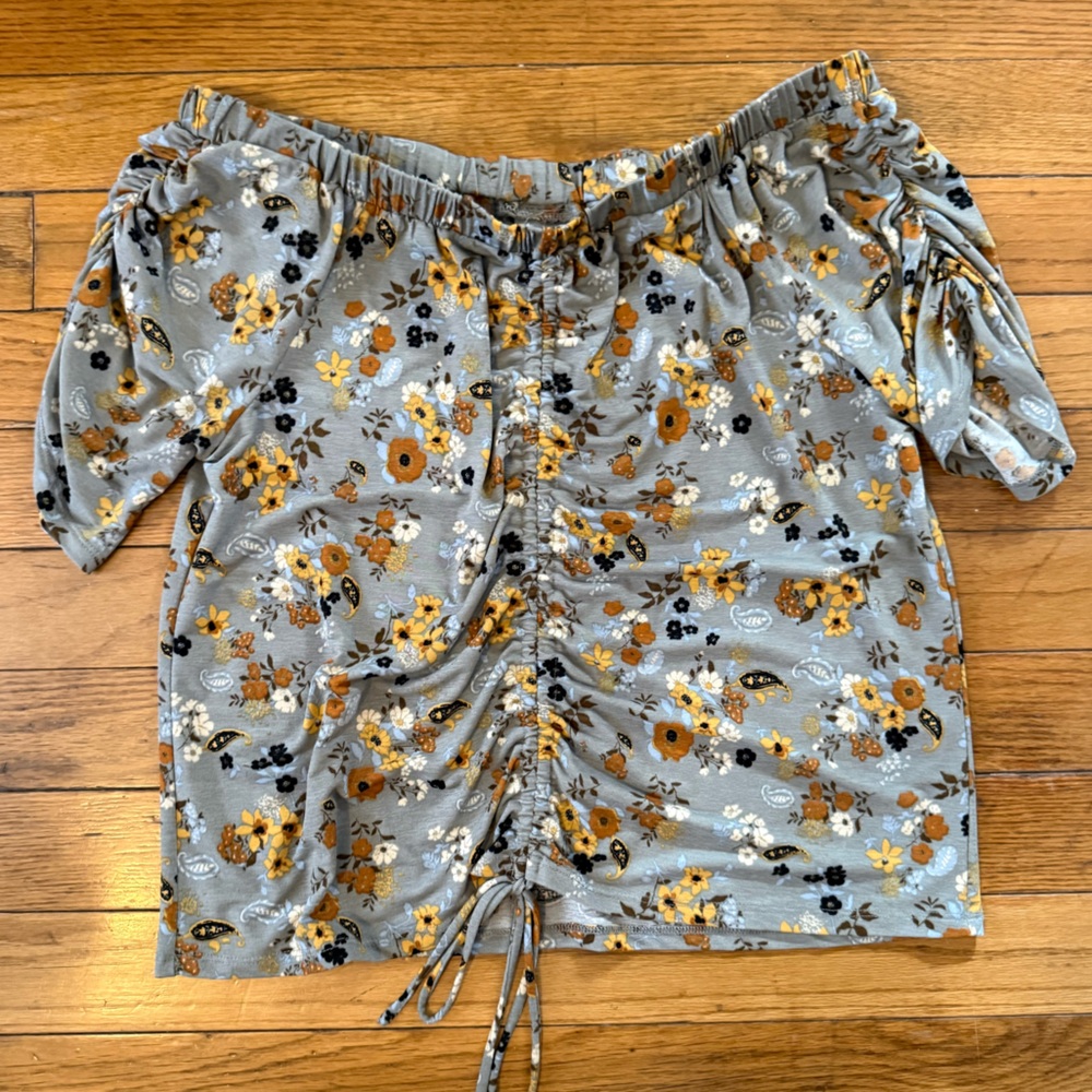 Daytrip Slate Floral Women's Off the Shoulder Blouse